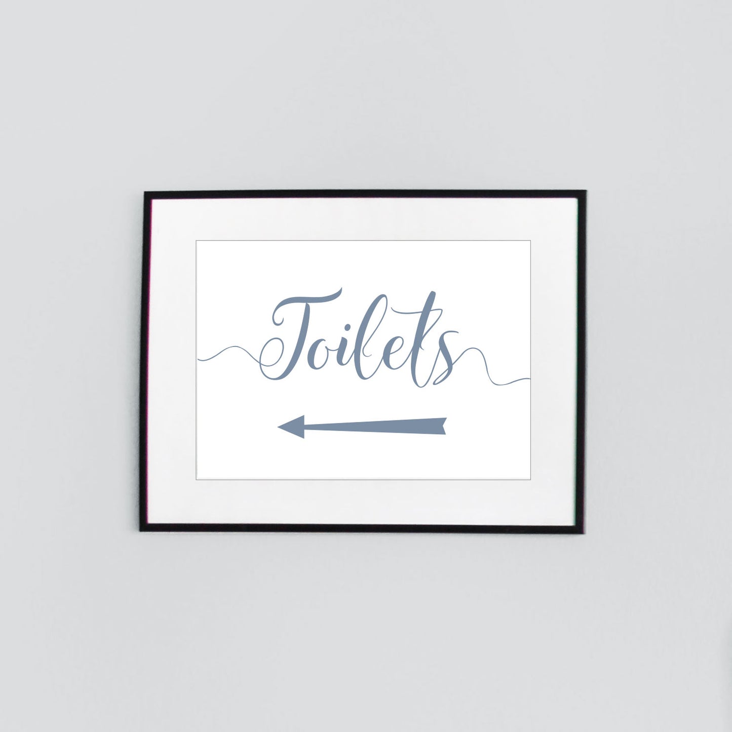 toilets left arrow sign digital download printed in pale blue
