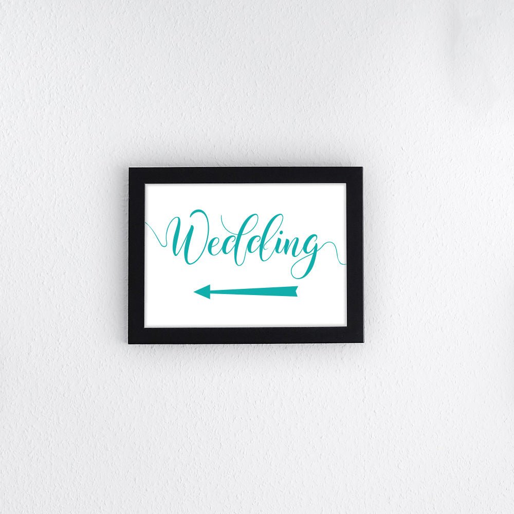 turquoise directional wedding left arrow sign printed and framed