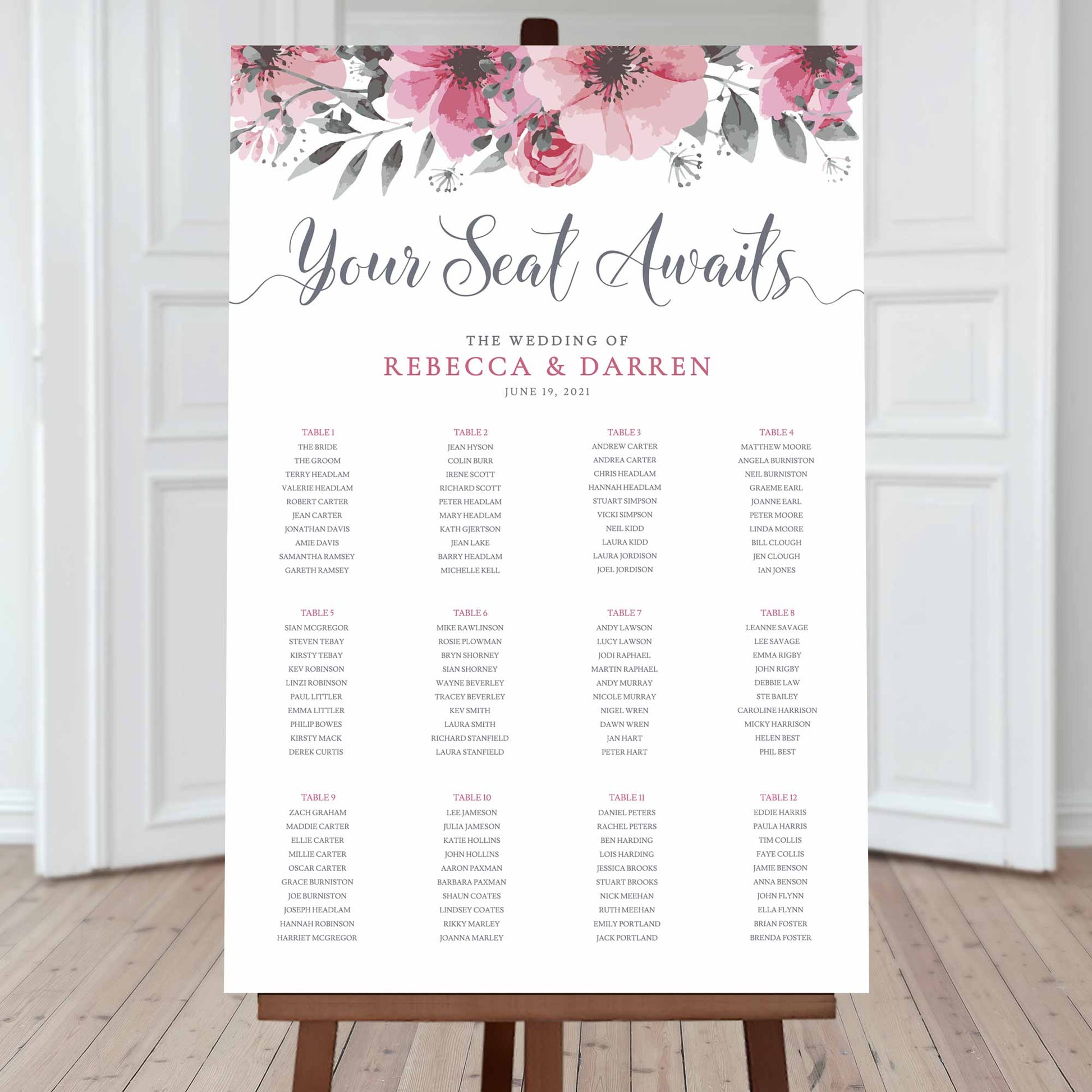 boho printable seating chart template