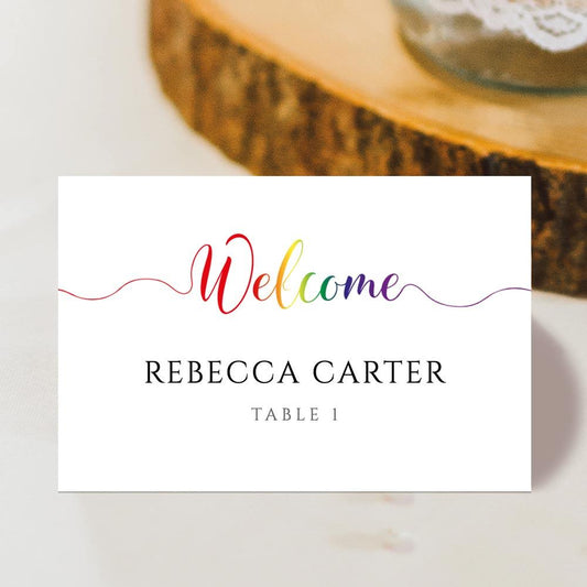 printable rainbow name cards at a gay wedding