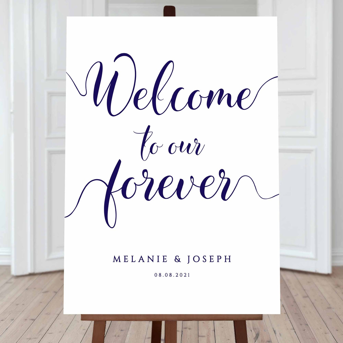 navy welcome to our forever personalised wedding sign
