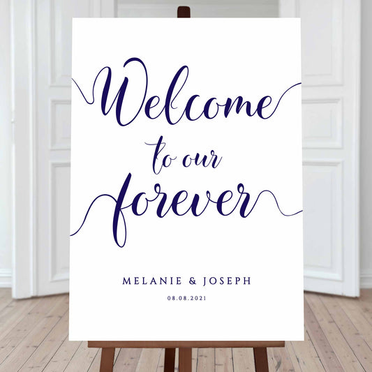 navy welcome to our forever personalised wedding sign
