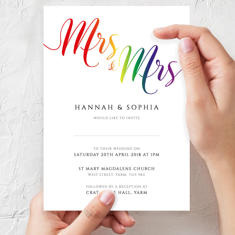 pride rainbow lesbian wedding invitation download