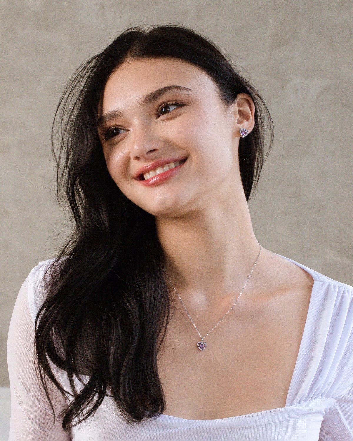 Vianne Purple Heart Lavender Amethyst Stud Earrings in Sterling Silver