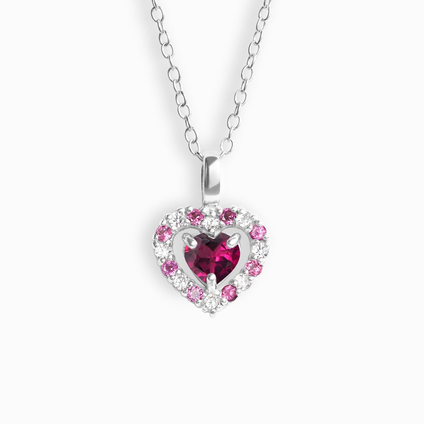 Vianne Red Heart Rhodolite Garnet Pendant Necklace in Sterling Silver