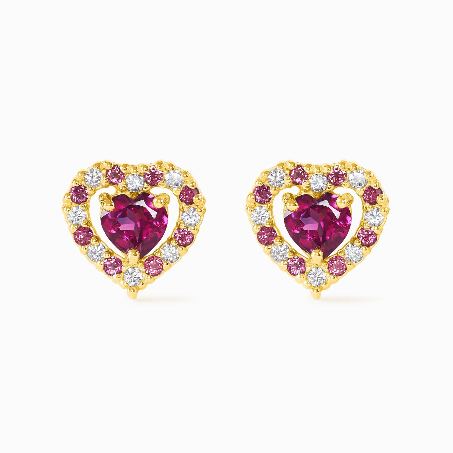 Vianne Red Heart Rhodolite Garnet Stud Earrings in 18k Gold Vermeil