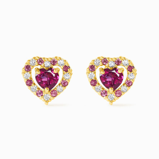 Vianne Red Heart Rhodolite Garnet Stud Earrings in 18k Gold Vermeil