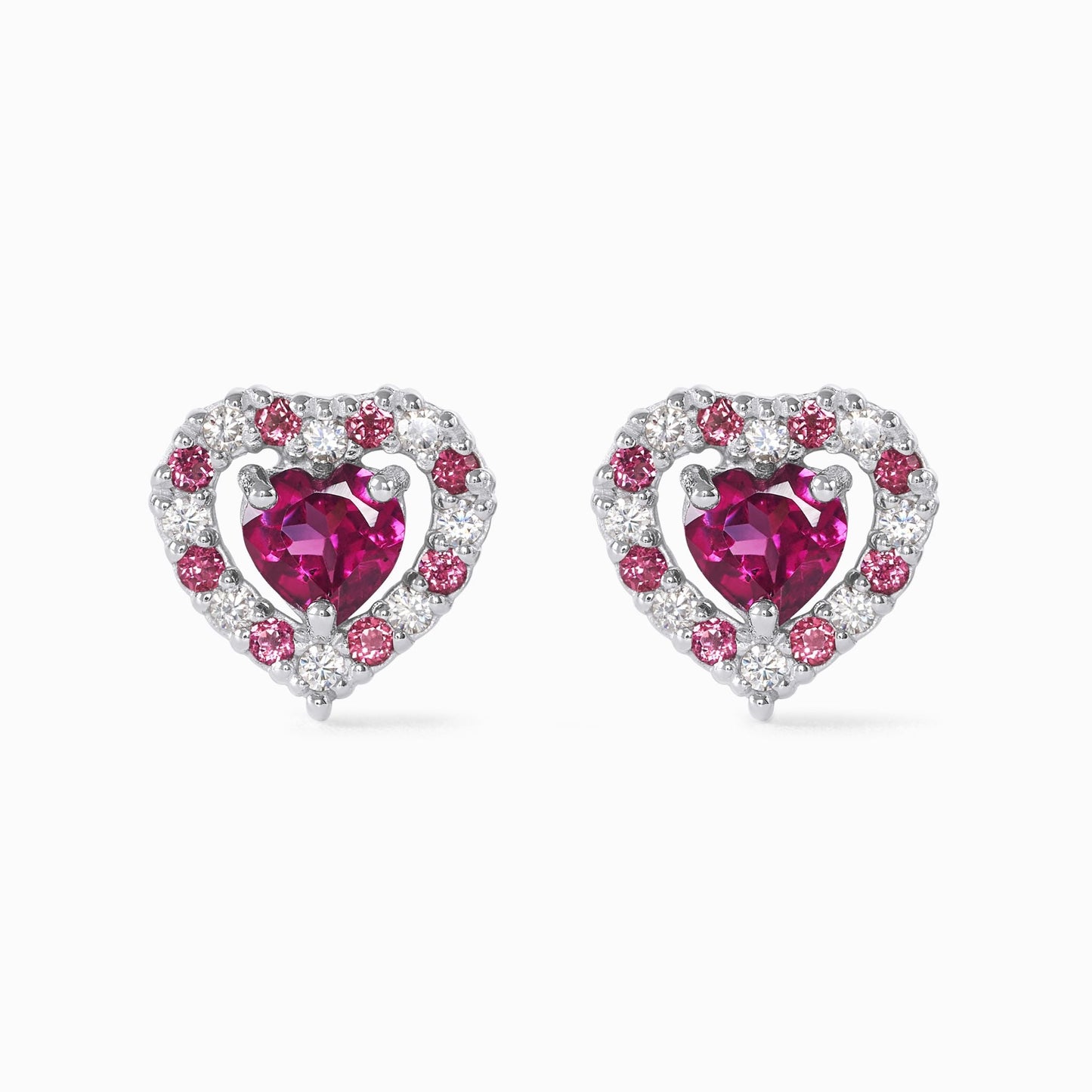 Vianne Red Heart Rhodolite Garnet Stud Earrings in Sterling Silver