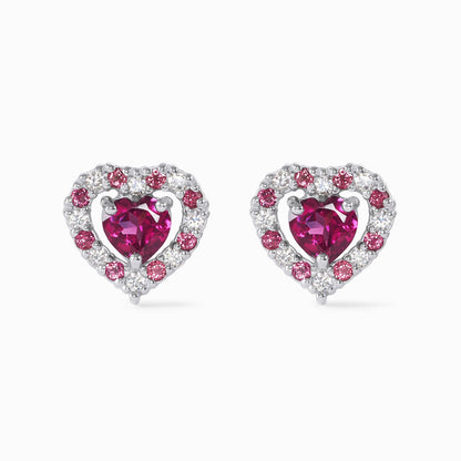 Vianne Red Heart Rhodolite Garnet Stud Earrings in Sterling Silver