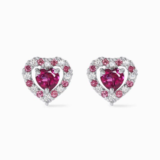 Vianne Red Heart Rhodolite Garnet Stud Earrings in Sterling Silver