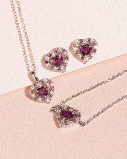 Vianne Red Heart Rhodolite Garnet Pendant Necklace in Sterling Silver