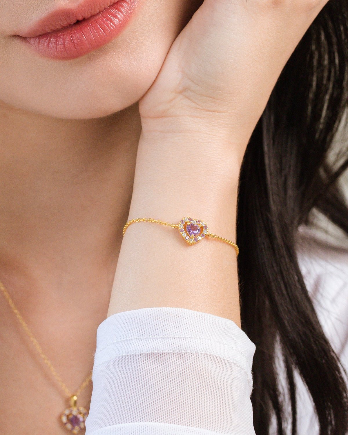 Vianne Purple Heart Lavender Amethyst Jewellery Set in 18k Gold Vermeil