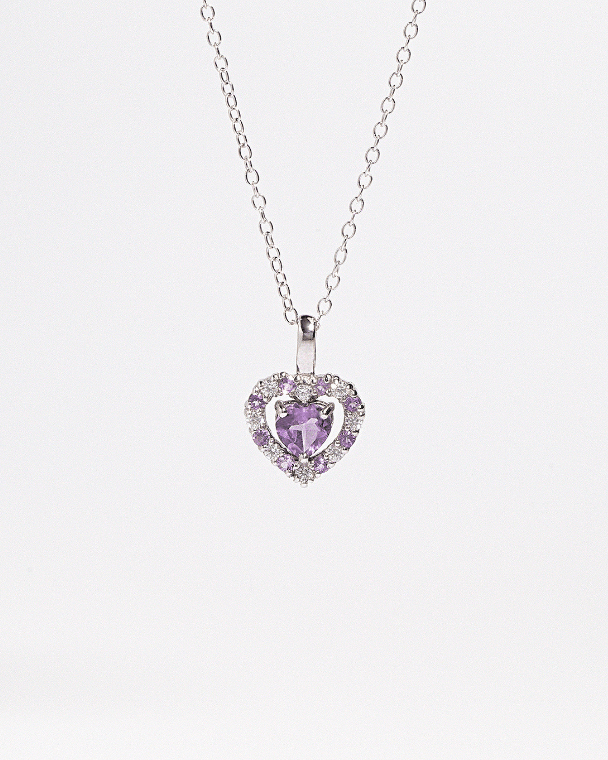 Vianne Purple Heart Lavender Amethyst Pendant Necklace in Sterling Silver