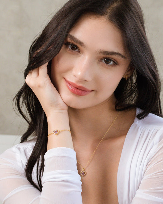 Vianne Purple Heart Lavender Amethyst Jewellery Set in 18k Gold Vermeil