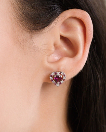 Vianne Red Heart Rhodolite Garnet Stud Earrings in Sterling Silver