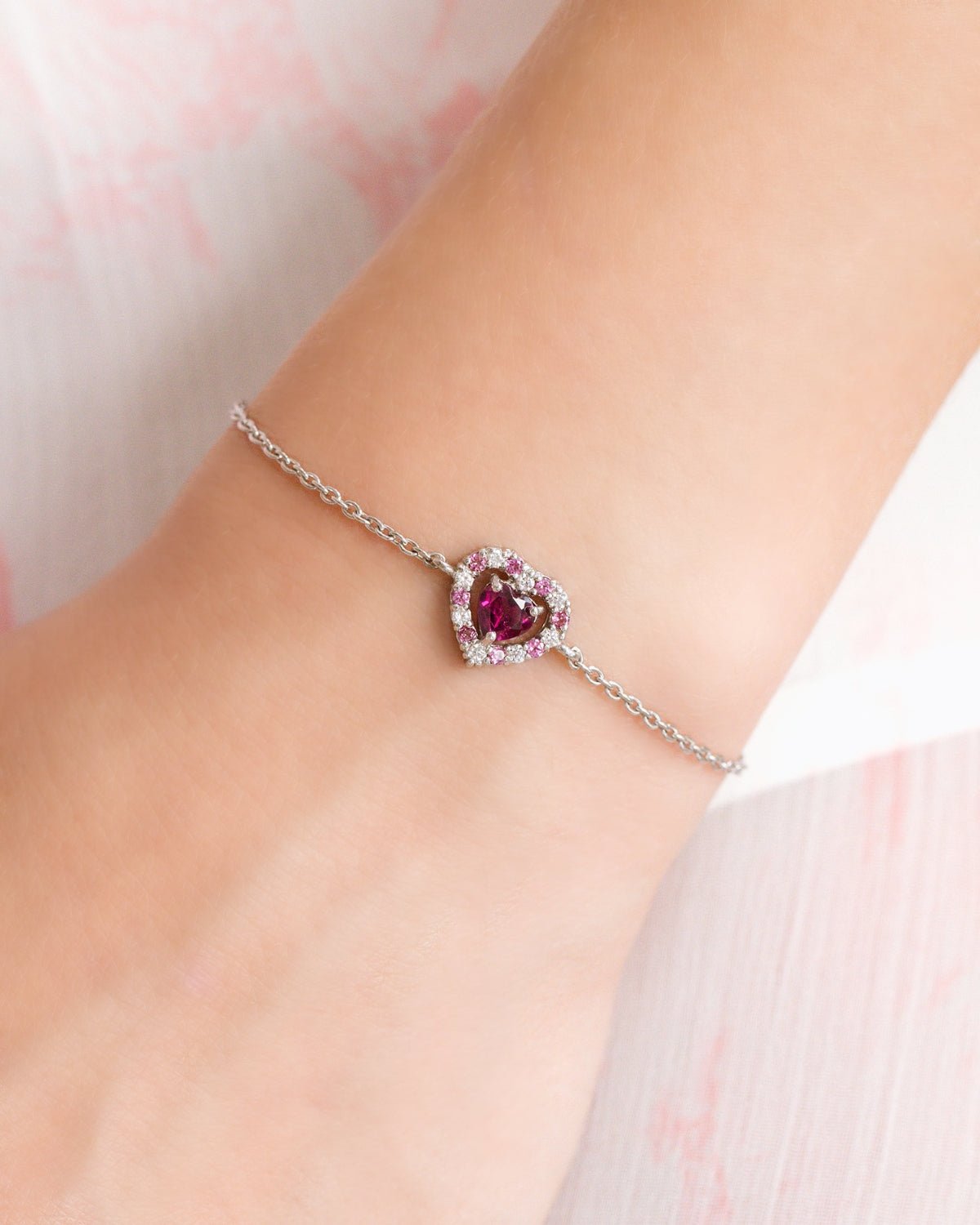 Vianne Red Heart Rhodolite Garnet Bracelet in Sterling Silver