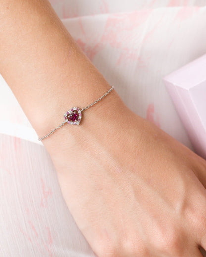 Vianne Red Heart Rhodolite Garnet Bracelet in Sterling Silver