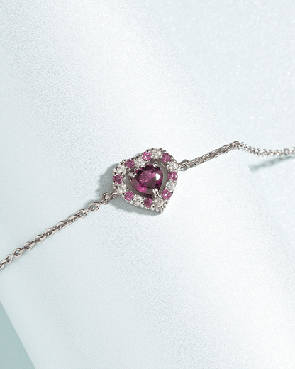 Vianne Red Heart Rhodolite Garnet Bracelet in Sterling Silver
