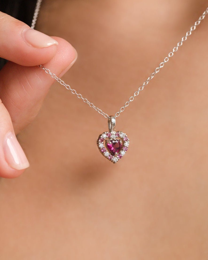 Vianne Red Heart Rhodolite Garnet Pendant Necklace in Sterling Silver