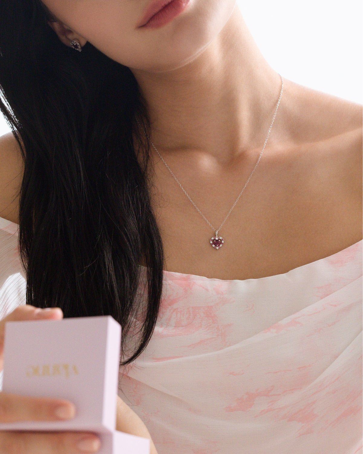 Vianne Red Heart Rhodolite Garnet Pendant Necklace in Sterling Silver