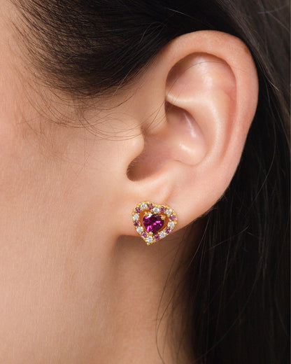 Vianne Red Heart Rhodolite Garnet Stud Earrings in 18k Gold Vermeil