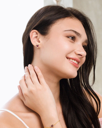 Vianne Red Heart Rhodolite Garnet Stud Earrings in 18k Gold Vermeil