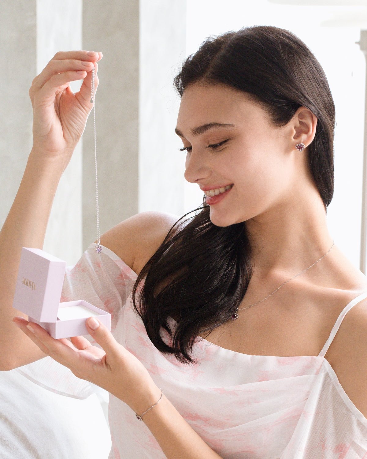 Vianne Red Heart Rhodolite Garnet Bracelet in Sterling Silver