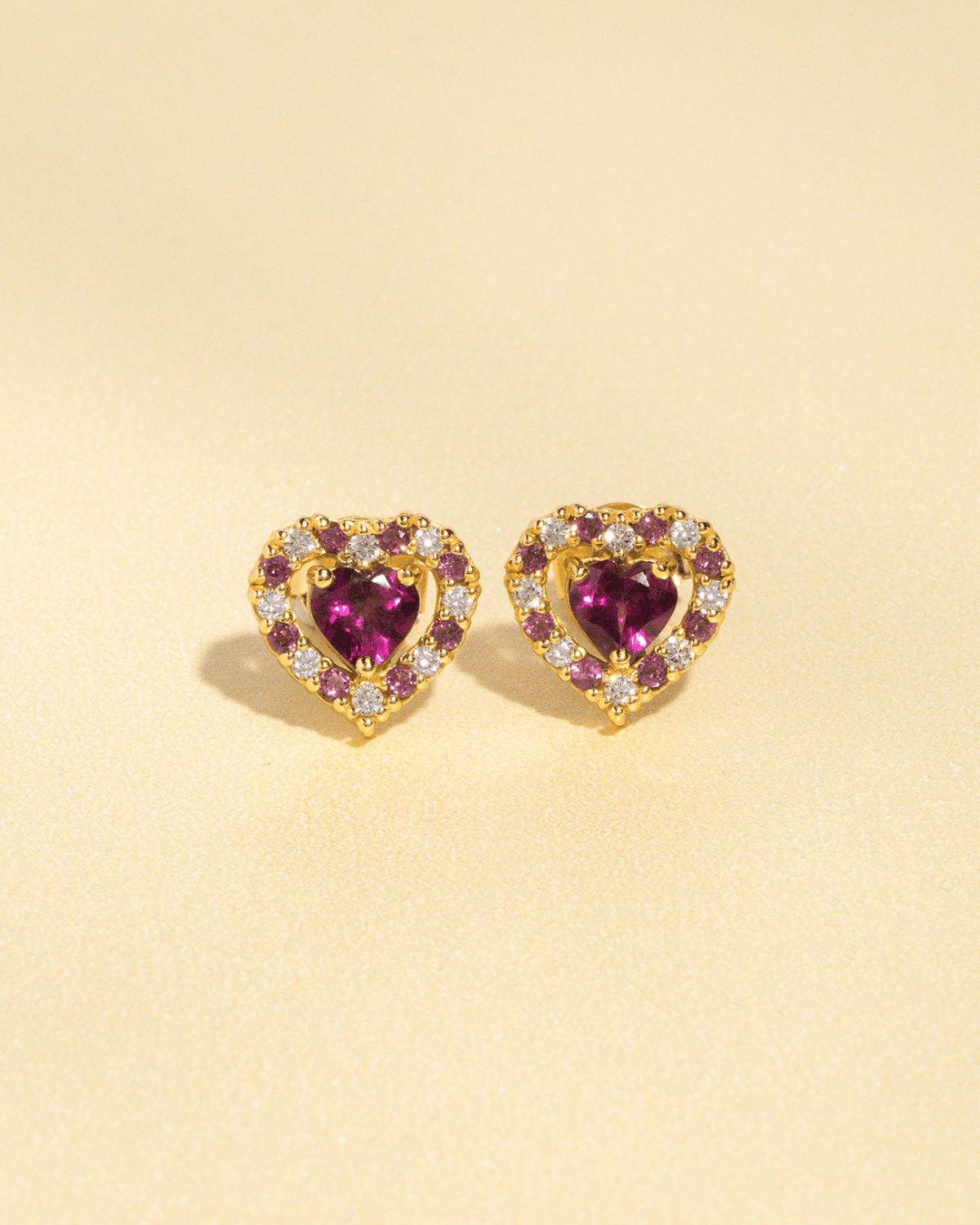 Vianne Red Heart Rhodolite Garnet Stud Earrings in 18k Gold Vermeil