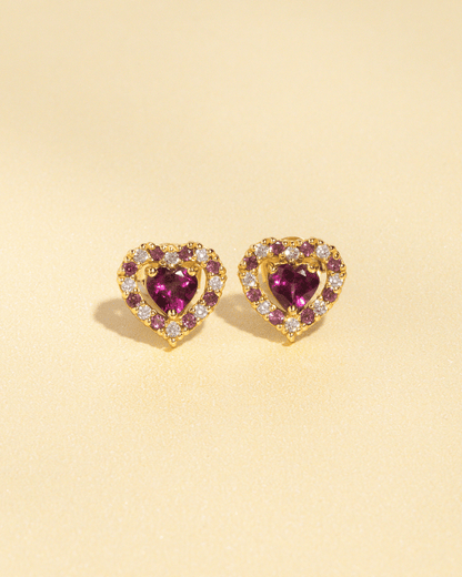 Vianne Red Heart Rhodolite Garnet Stud Earrings in 18k Gold Vermeil