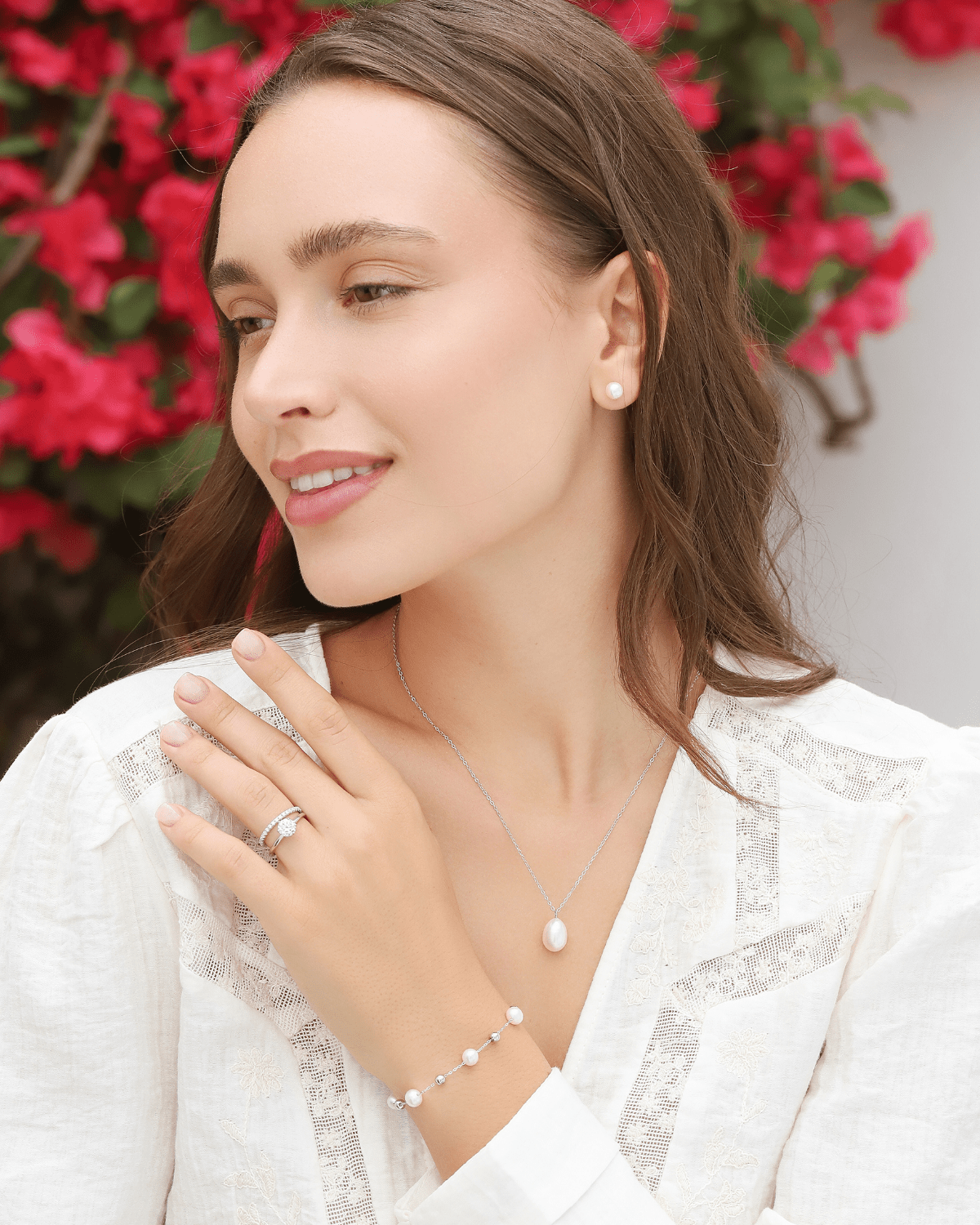 Vianne Pearl Stud Earrings in Sterling Silver