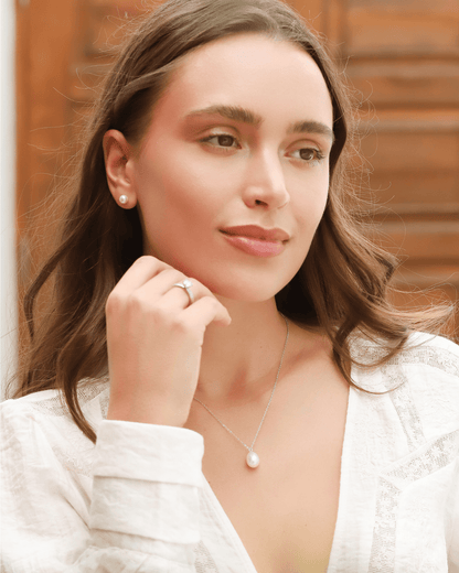 Vianne Pearl Stud Earrings in Sterling Silver