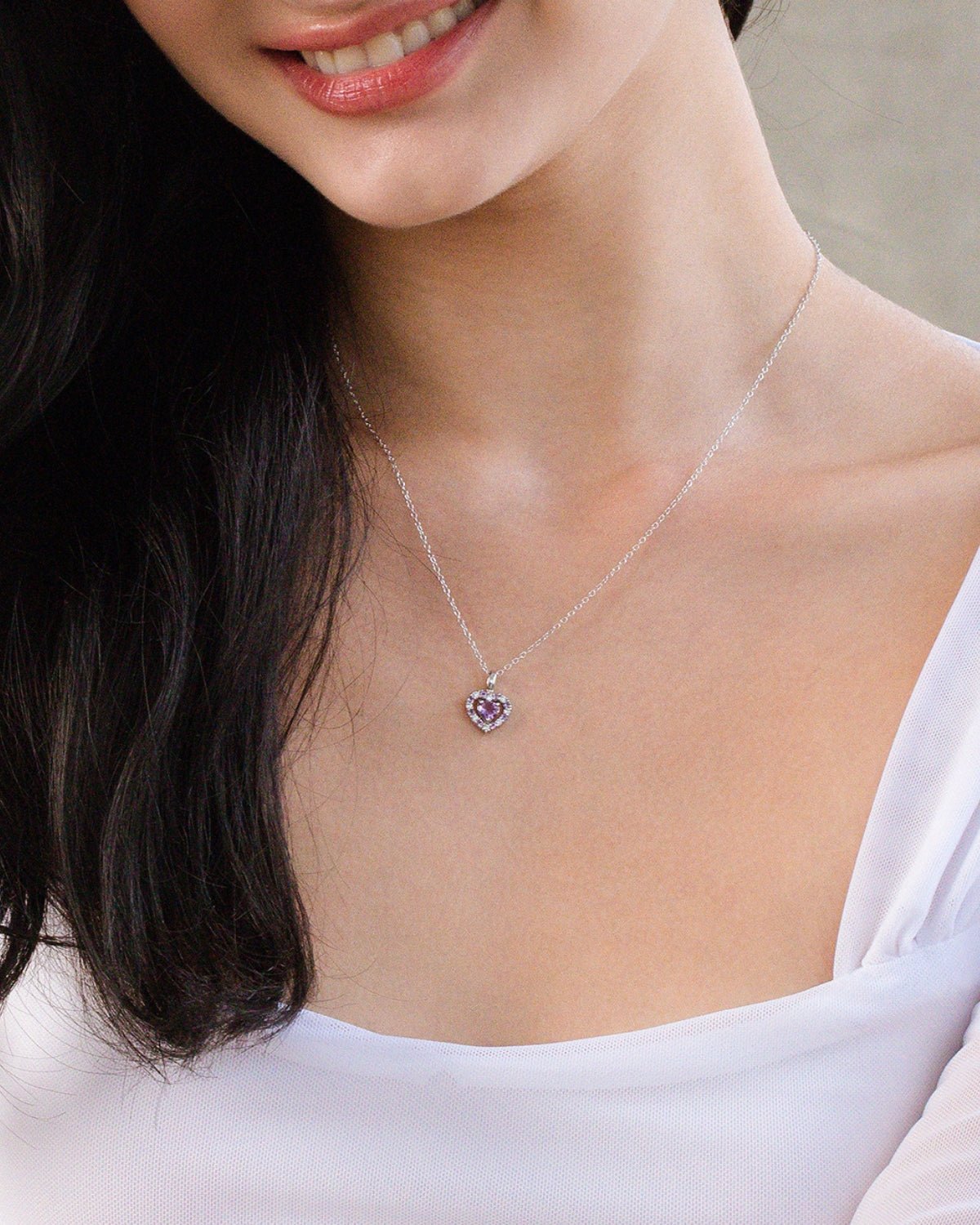 Vianne Purple Heart Lavender Amethyst Pendant Necklace in Sterling Silver