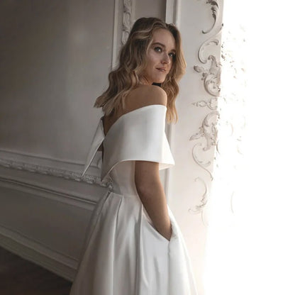 A-Line Ankle-Length Off-The-Shoulder Wedding Dress side-view