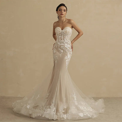 Vintage Champagne Mermaid Wedding Dress