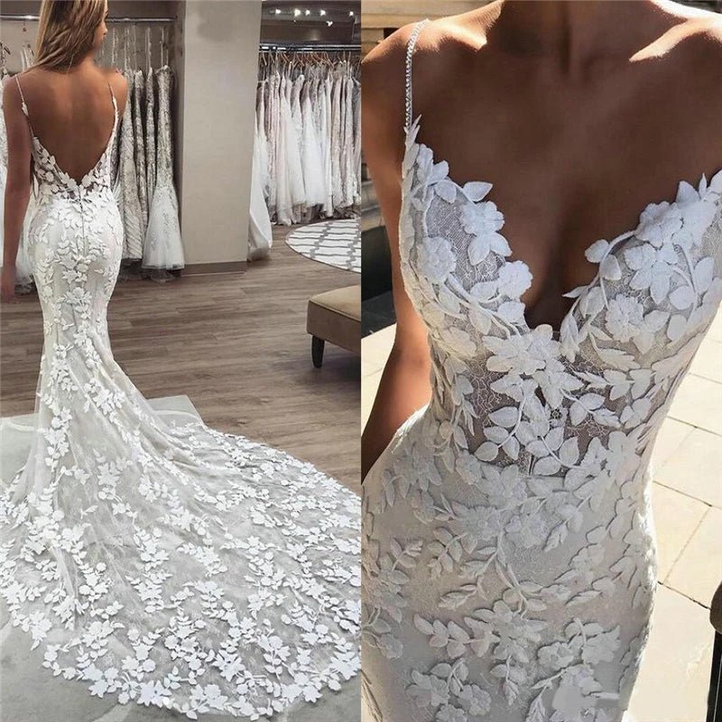 Boho Backless Lace Mermaid Wedding Dress split image