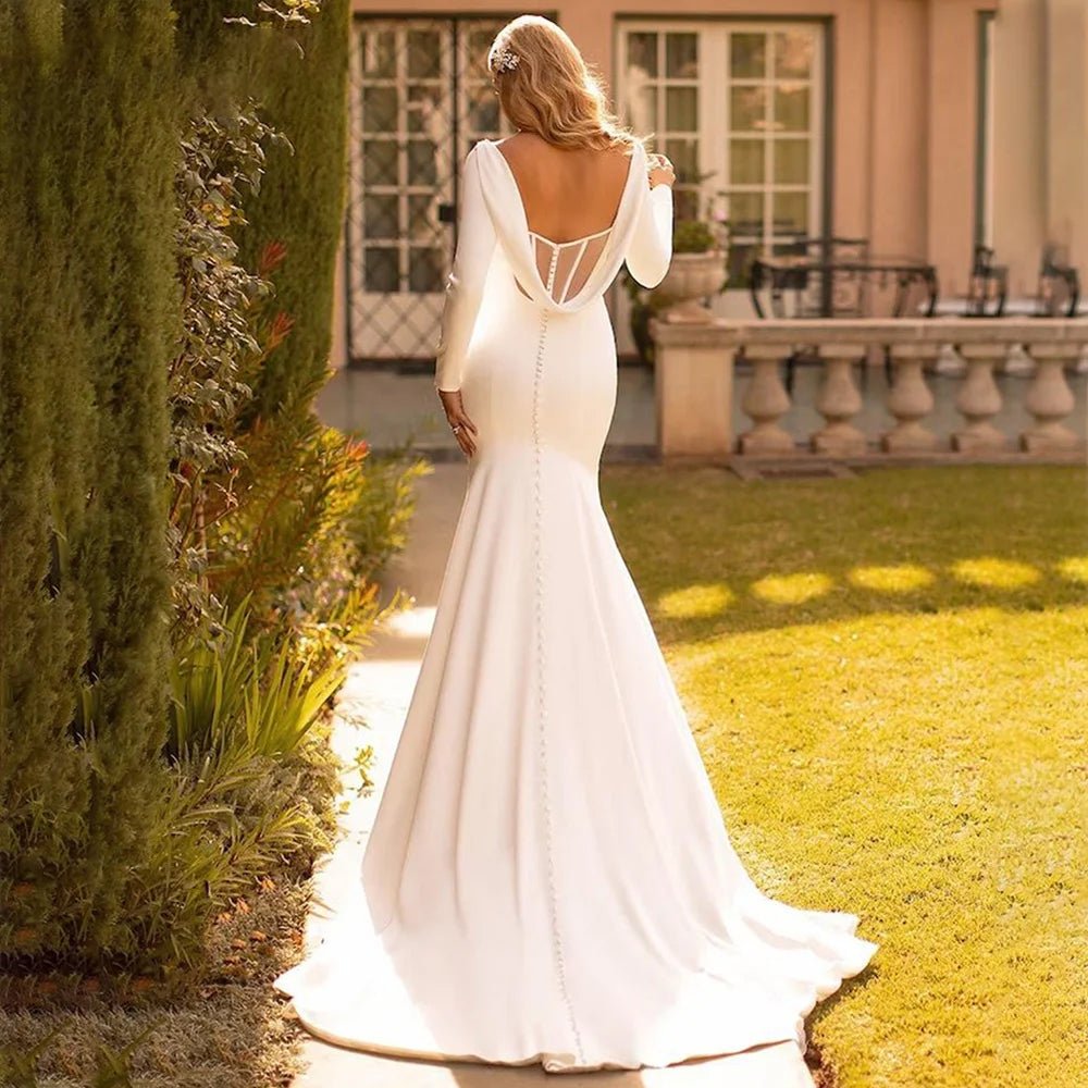 Elegant Satin Mermaid Wedding Dress full-length back