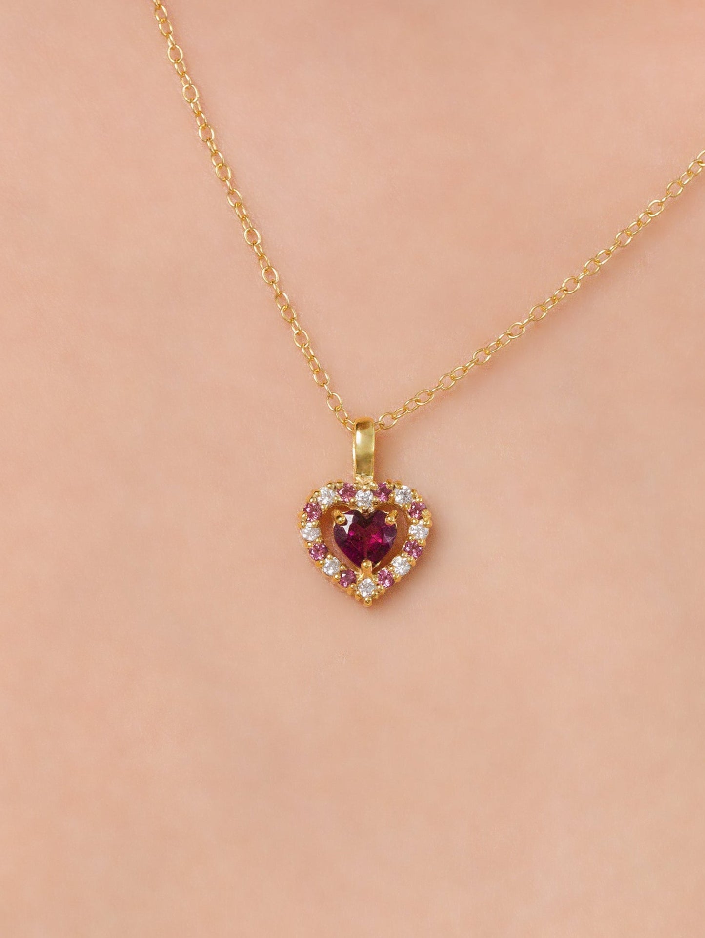 Vianne Red Heart Rhodolite Garnet Jewellery Set in 18k Gold Vermeil
