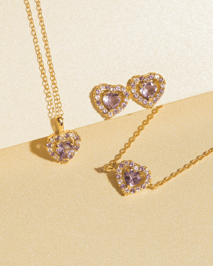 Vianne Purple Heart Lavender Amethyst Jewellery Set in 18k Gold Vermeil