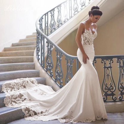 Ivory Modern Satin and Lace Mermaid Wedding Dress main