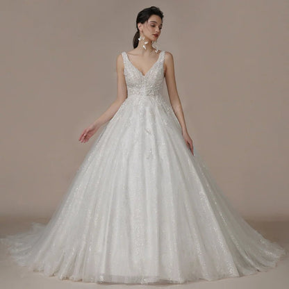 Luxury Crystal V-Neck Wedding Dress