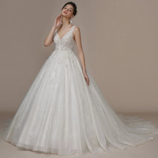 Luxury Crystal V-Neck Wedding Dress