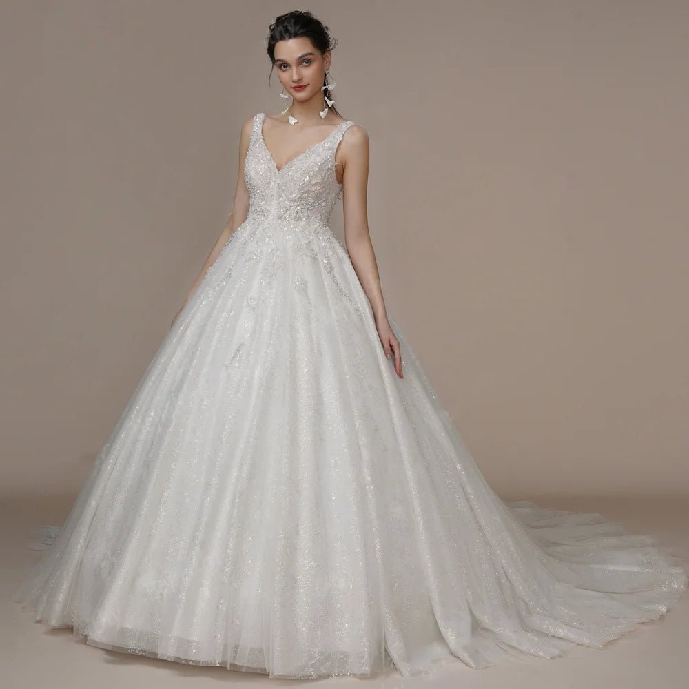 Luxury Crystal V-Neck Wedding Dress