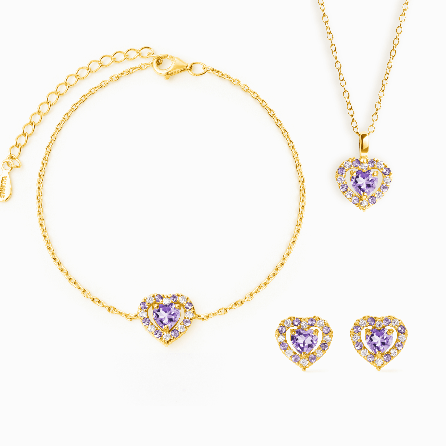 Vianne Purple Heart Lavender Amethyst Jewellery Set in 18k Gold Vermeil
