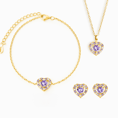 Vianne Purple Heart Lavender Amethyst Jewellery Set in 18k Gold Vermeil