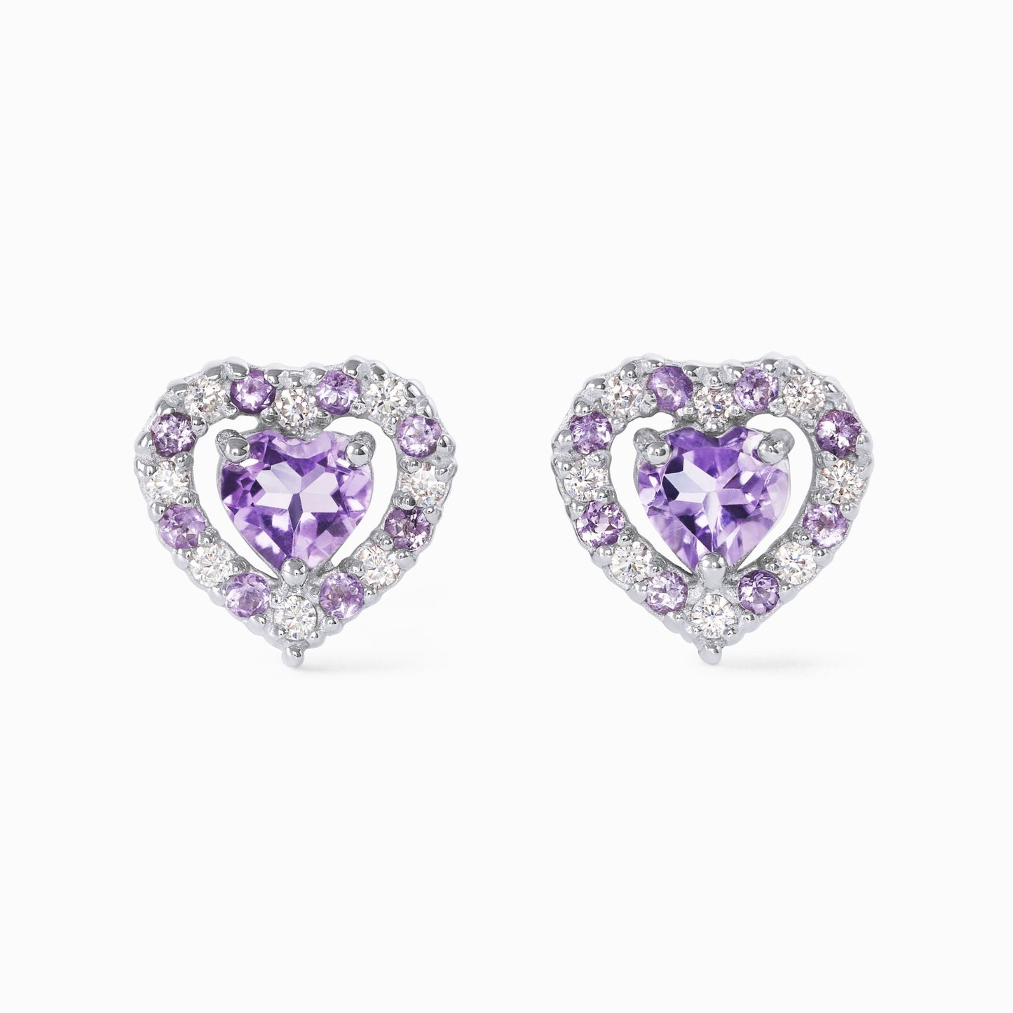 Vianne Purple Heart Lavender Amethyst Stud Earrings in Sterling Silver