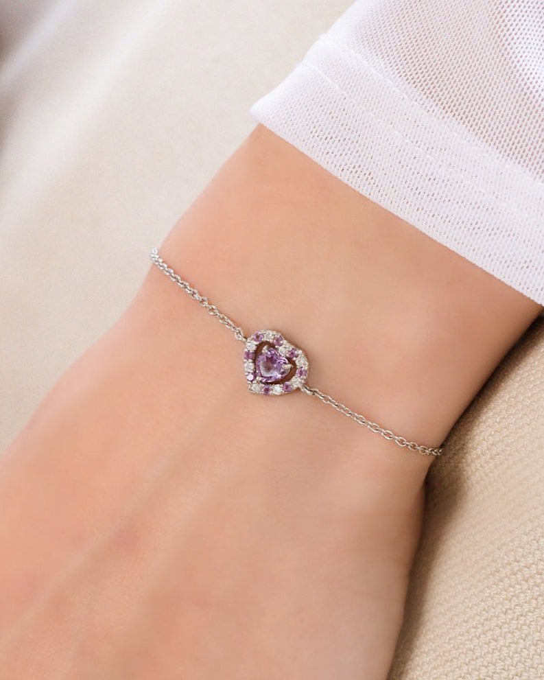 Vianne Purple Heart Lavender Amethyst Bracelet in Sterling Silver