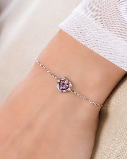 Vianne Purple Heart Lavender Amethyst Bracelet in Sterling Silver