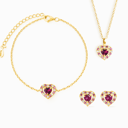 Vianne Red Heart Rhodolite Garnet Jewellery Set in 18k Gold Vermeil