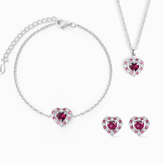 Vianne Red Heart Rhodolite Garnet Jewellery Set in Sterling Silver