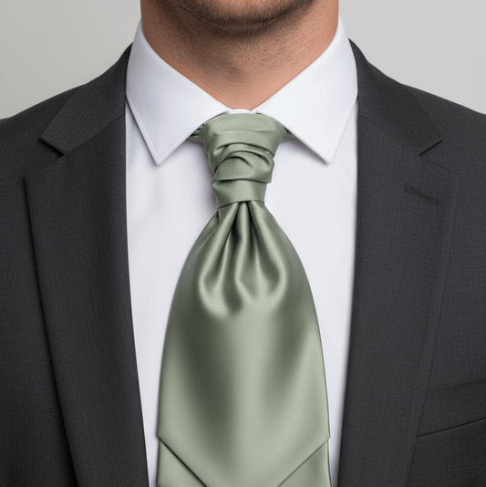 Man wearing a dark suit with a white shirt and green tie against a neutral background